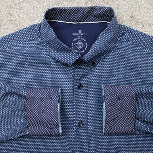 Construct Shirt Mens Large Blue Geometric Slim Fit 4 Way Stretch Long Sleeve